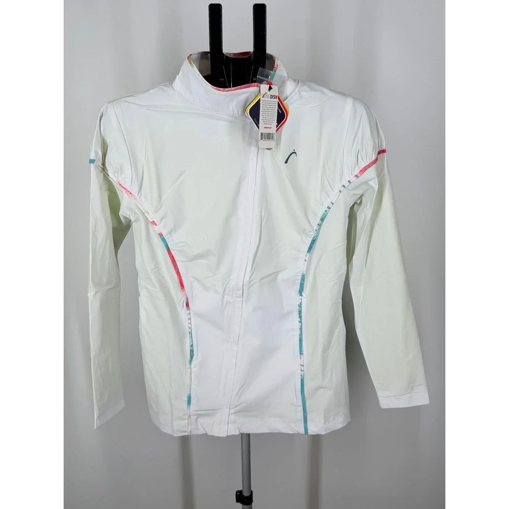 SwingDish Womens Golf Set Sleeveless Polo Top and Full Zip Jacket White Floral S